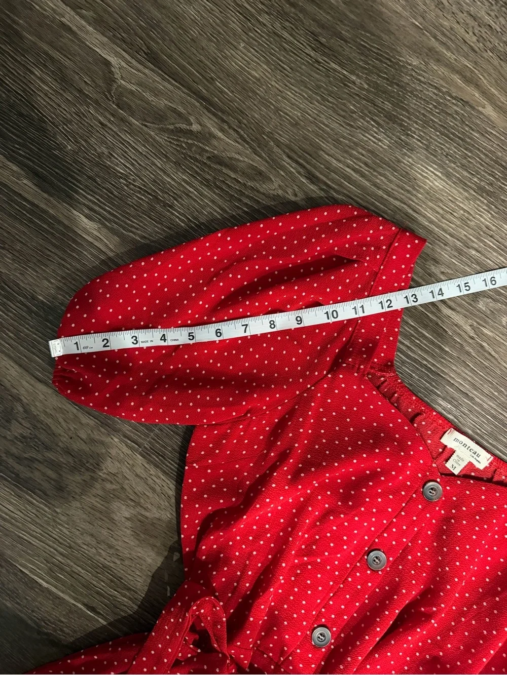 Monteau Red Polka Dot Puff-Sleeve Midi Dress Size M